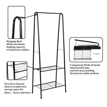 HOMEFORT Coat Rack Metal Clothing Rack, 23.6”Wx13.19”Dx63”H (Black, 1)