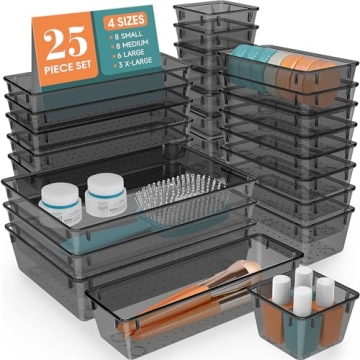 WOWBOX 25 PCS Clear Plastic Drawer Organizer Set - Versatile Storage Solutions for Every Room