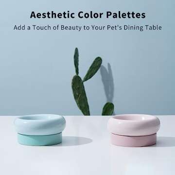 MS!MAKE SURE Cat Bowls, Ceramic Cat Food Bowl, Whisker Fatigue Relief Cat Bowl, Anti-Vomiting, Protect Spine, Perfect for Indoor Cats -Pink