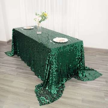 Efavormart 90"x132" Big Payette Hunter Emerald Green Sequin Rectangle Tablecloth Premium Collection
