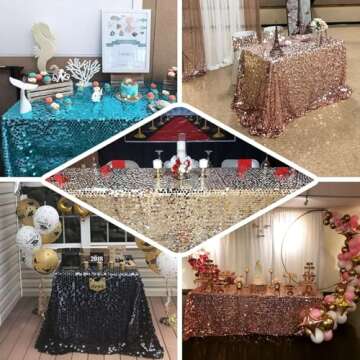Elegant 90"x132" Big Payette Hunter Green Sequin Tablecloth