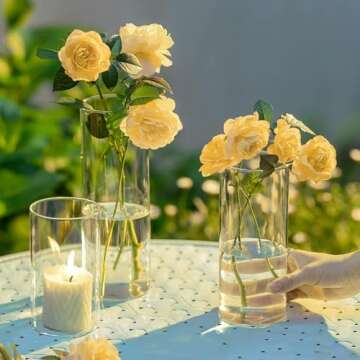 Glass Cylinder Vases Set of 24, Hewory Tall Clear Vase for Centerpieces, Glass Hurricane Candle Holders for Pillar or Floating Candles, Round Vases for Wedding Anniversary Events Table Decor, 3.3in