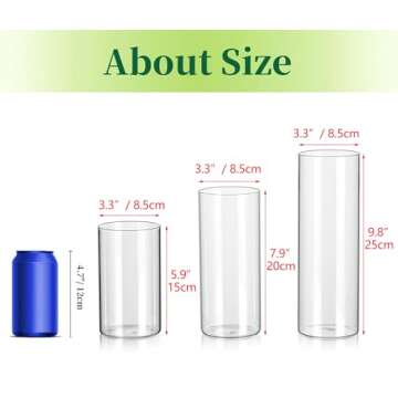 Glass Cylinder Vases Set of 24, Hewory Tall Clear Vase for Centerpieces, Glass Hurricane Candle Holders for Pillar or Floating Candles, Round Vases for Wedding Anniversary Events Table Decor, 3.3in