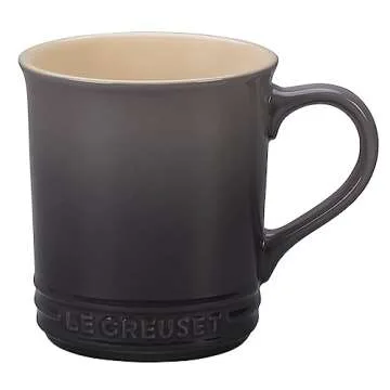 Le Creuset Enamel On Steel Demi Kettle with Metal Finishes & Stoneware Set of 2 Mugs, 1.25 qt. Kettle & (2) 14 oz. Mugs, Oyster