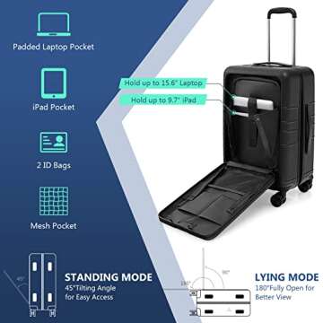 GYMAX Carry On Luggage, 20” Suitcase w/TSA Lock, Front Pocket, Expandable Tabletop, External USB C...