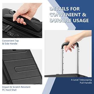 GYMAX Carry On Luggage, 20” Suitcase w/TSA Lock, Front Pocket, Expandable Tabletop, External USB Charger & Spinner Wheels, Lightweight PC Hardshell Carry-on Luggage for Business Trip (Black)