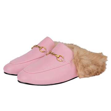 Elegant Arqa Fur Mules for Women - Stylish Leather Slide Loafers