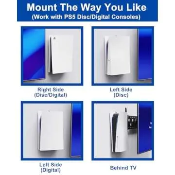 PS5 Wall Mount for PlayStation 5 Disc Edition and Digital Edition (Mount The Console on Wall Near or Behind TV with Invisible Design), Including 2 Accessories Holders (Black) - Not for PS5 Slim