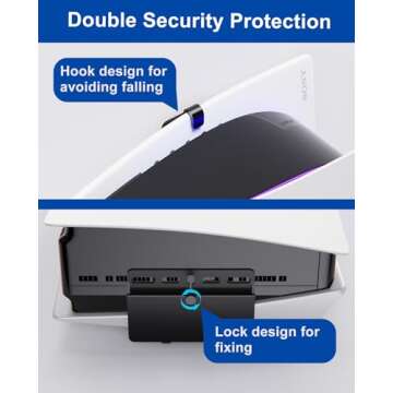 PS5 Wall Mount for PlayStation 5 Disc Edition and Digital Edition (Mount The Console on Wall Near or Behind TV with Invisible Design), Including 2 Accessories Holders (Black) - Not for PS5 Slim