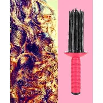 Hair Fluffy Styling Curler Curls Comb,Hair Curler Curling Make Up Brush Roller Tool Portable Hair Curling Roll Comb Anti‑Slip Professional Round Hair Brush for Home Personal Use Travel
