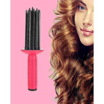 Hair Fluffy Styling Curler Curls Comb,Hair Curler Curling Make Up Brush Roller Tool Portable Hair Curling Roll Comb Anti‑Slip Professional Round Hair Brush for Home Personal Use Travel