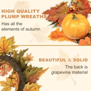 22 Inch Fall Wreath & 6FT Garland for Autumn Decor