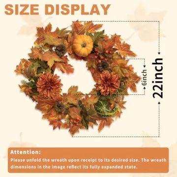 22 Inch Fall Wreath & 6FT Garland for Autumn Decor