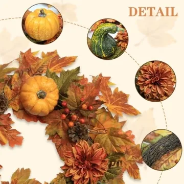 22 Inch Fall Wreath & 6FT Garland for Autumn Decor