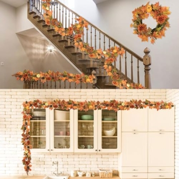 22 Inch Fall Wreath & 6FT Garland for Autumn Decor