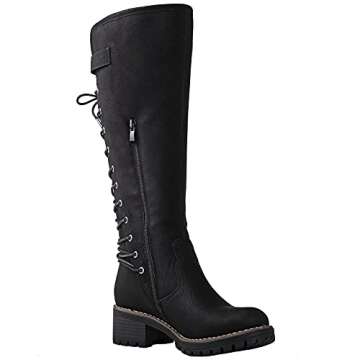 GLOBALWIN Women's Trendy Chunky Heel Knee High Boots
