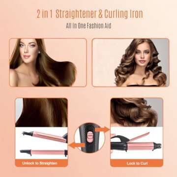 2 in 1 Travel Curling Flat Iron Dual Voltage Mini Hair Straightener and Curler with 1 Inch Rose Gold...