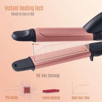 2 in 1 Travel Curling Flat Iron Dual Voltage Mini Hair Straightener and Curler with 1 Inch Rose Gold Ceramic PTC Plate (Gold)