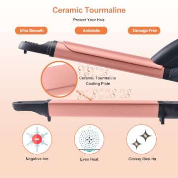 2 in 1 Travel Curling Flat Iron Dual Voltage Mini Hair Straightener and Curler with 1 Inch Rose Gold Ceramic PTC Plate (Gold)