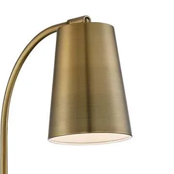 360 Lighting Sully Mid Century Modern Wall Lamp Warm Brass Gold Plug-in 5" Wide Fixture Mounted Adjustable Curved Arm Cone Shade Bedroom Bedside House Reading Living Room Home Hallway Dining