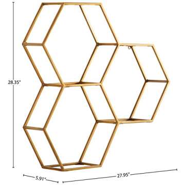 Amazon Brand – Rivet Modern Hexagon Honeycomb Floating Wall Shelf Unit with Glass Shelves - 28" x 28" x 6", Gold