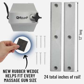 QMount Adjustable Massage Gun Wall Mount – Massage Gun Holder for Hands Free Self-Massage – Compatible with Nearly All Massage Guns (2 Rail)