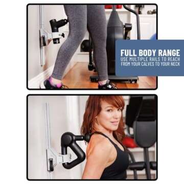 QMount Adjustable Massage Gun Wall Mount – Massage Gun Holder for Hands Free Self-Massage – Compatible with Nearly All Massage Guns (2 Rail)