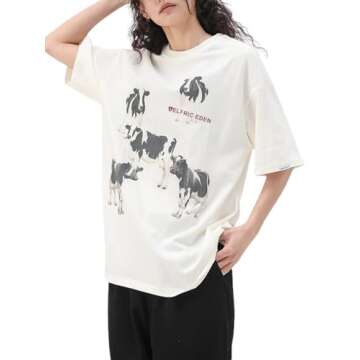 Aelfric Eden Dairy Cow Print Tee Vintage Oversize Shirts Summer Unisex Casual Harajuku Top Tshirt Wh...