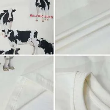 Aelfric Eden Dairy Cow Print Tee Vintage Oversize Shirts Summer Unisex Casual Harajuku Top Tshirt White