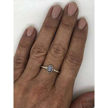 Koral Jewelry Oval Moonstone Delicate Ring 925 Sterling Silver Vintage Boho Chic (6)