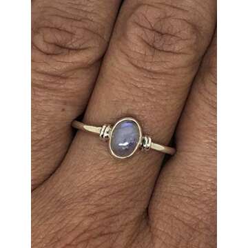 Koral Jewelry Oval Moonstone Delicate Ring 925 Sterling Silver Vintage Boho Chic (6)