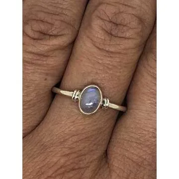 Koral Jewelry Oval Moonstone Delicate Ring 925 Sterling Silver Vintage Boho Chic (6)