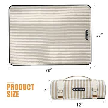 G GOOD GAIN Picnic Blankets Waterproof Extra Large - Outdoor Blanket Sand Free Foldable with Carry Strap for Beach, Camping, Park Grass, Hiking, Travel, Concerts, Indoor (Sand Yellow)