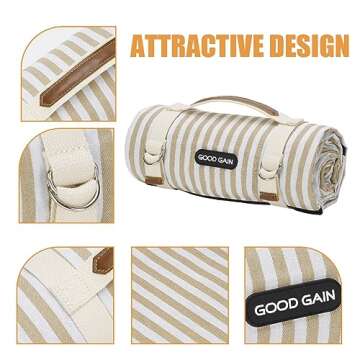 G GOOD GAIN Picnic Blankets Waterproof Extra Large - Outdoor Blanket Sand Free Foldable with Carry Strap for Beach, Camping, Park Grass, Hiking, Travel, Concerts, Indoor (Sand Yellow)