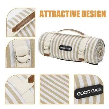 G GOOD GAIN Picnic Blankets Waterproof Extra Large - Outdoor Blanket Sand Free Foldable with Carry Strap for Beach, Camping, Park Grass, Hiking, Travel, Concerts, Indoor (Sand Yellow)