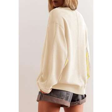 Ythomm Women Oversized Striped Long Sleeve Sweatshirt Scoop Neck Drop Shoulder Patchwork Pullover Tops Casual loose Y2k Shirt Yellow