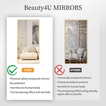 Beauty4U 59" x 16" Tall Full Length Mirror with Stand, Gold Wall Mounting Full Body Mirror, Metal Frame Full-Length Tempered Mirror for Living Room, Bedroom