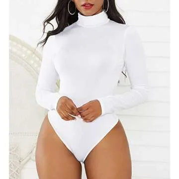 Zando Mock Turtleneck Bodysuit for Women Long Sleeve Tops Bodysuits for Going Out Shapewear Bodysuit Leotard Classic Basic Body Suit Jumpsuit Women Clothing A White Medium