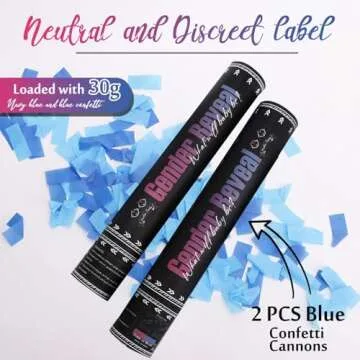 Gender Reveal Blue Confetti Cannon, DOUKEE Biodegradable Navy and Blue Tissue Confetti Poppers for Boy Baby Shower Party Favors, 2 PK (12 in)