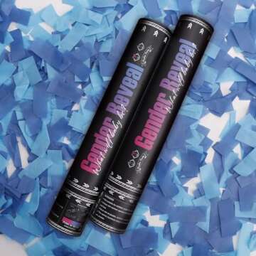 Gender Reveal Blue Confetti Cannon, DOUKEE Biodegradable Navy and Blue Tissue Confetti Poppers for Boy Baby Shower Party Favors, 2 PK (12 in)