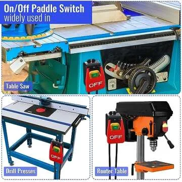 Dreyoo 110V to 120V Single Phase On/Off Switch, Router Table Switch with Large Stop Sign Paddle Easy Contact for Fast Power Off for Table Saws and Other Electrical Equipment (1 Female Plug,1 Pack)