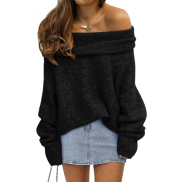 LILLUSORY Womens Off The Shoulder Sweater Oversized Winter Fall Cozy Cute Casual Going Out Batwing S...