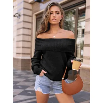 LILLUSORY Womens Off The Shoulder Sweater Cozy Casual Top