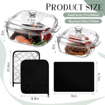 Teenyyou 5 Pcs Square Glass Casserole Dish with Lid Oven Safe Baking Glass Dish with Lid, Covered Ca...