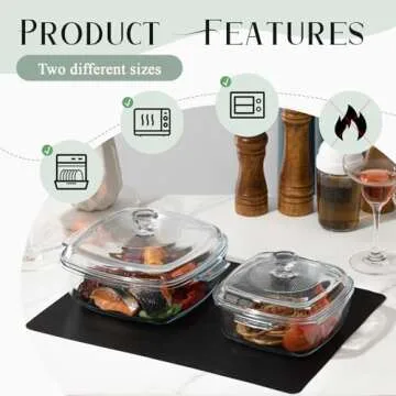 Teenyyou 5 Pcs Square Glass Casserole Dish with Lid Oven Safe Baking Glass Dish with Lid, Covered Casserole Dishes for Oven, Glass Bowl Oven 1.5 L/ 0.8 L Casserole Dish with Lid