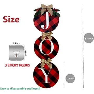 Christmas Wreath, Joy Sign Merry Christmas Front Door Window Stairs Wreaths Christmas Decorations Home Décor - 3PCS
