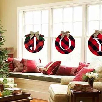 Christmas Wreath, Joy Sign Merry Christmas Front Door Window Stairs Wreaths Christmas Decorations Home Décor - 3PCS