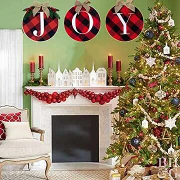 Christmas Wreath, Joy Sign Merry Christmas Front Door Window Stairs Wreaths Christmas Decorations Home Décor - 3PCS