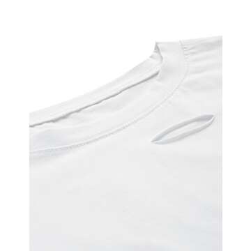 SweatyRocks Women's Summer Short Sleeve Tee Distressed Ripped Crop T-shirt Tops White S
