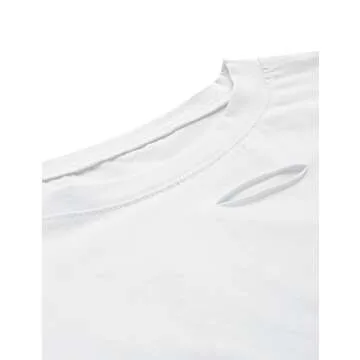 SweatyRocks Women's Summer Short Sleeve Tee Distressed Ripped Crop T-shirt Tops White S